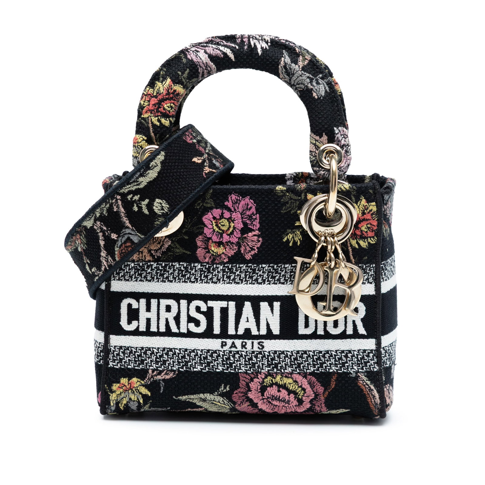 Dior Mini Mille Fleurs Lady D Lite Embroidered Canvas Bag: Dior Mini Mille Fleurs Lady D Lite Embroidered Canvas Bag The Dior Mini Embroidered Canvas Mille Fleurs Lady D Lite is a stylish and sophisticated bag featuring an embroidered canvas body with a beaut