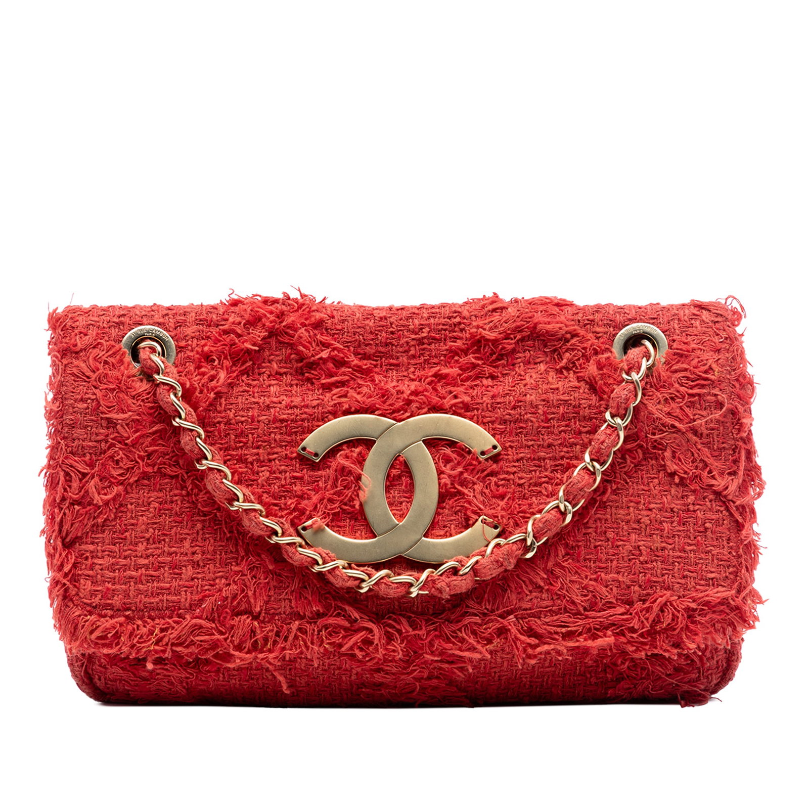 Chanel Nature Flap Bag Medium Tweed Diamond Stitch Red Shoulder Purse (1 of 8)