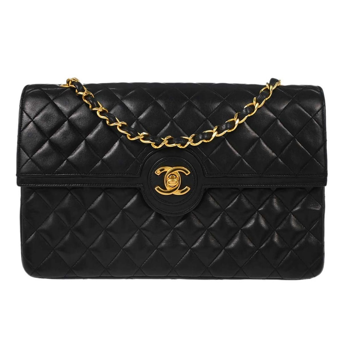 CHANEL Black Lambskin Turn Lock Shoulder Bag (1 of 18)
