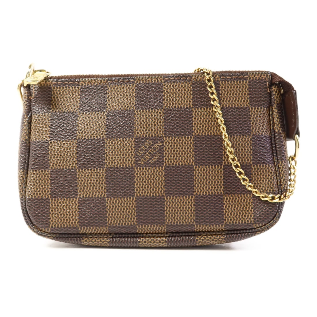 LOUIS VUITTON Mini Pochette Accessoires Handbag M58009 Monogram Brown: LOUIS VUITTON Mini Pochette Accessoires Handbag M58009 Monogram Brown This exquisite Louis Vuitton Mini Pochette Accessoires handbag is crafted from durable PVC coated canvas in a rich brown color. De
