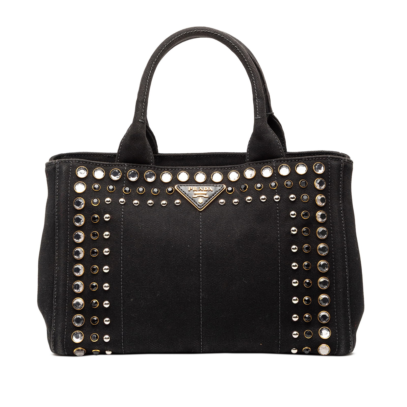 Prada Canapa Bijoux Black Canvas Satchel with Studded Detailing (1 of 6)
