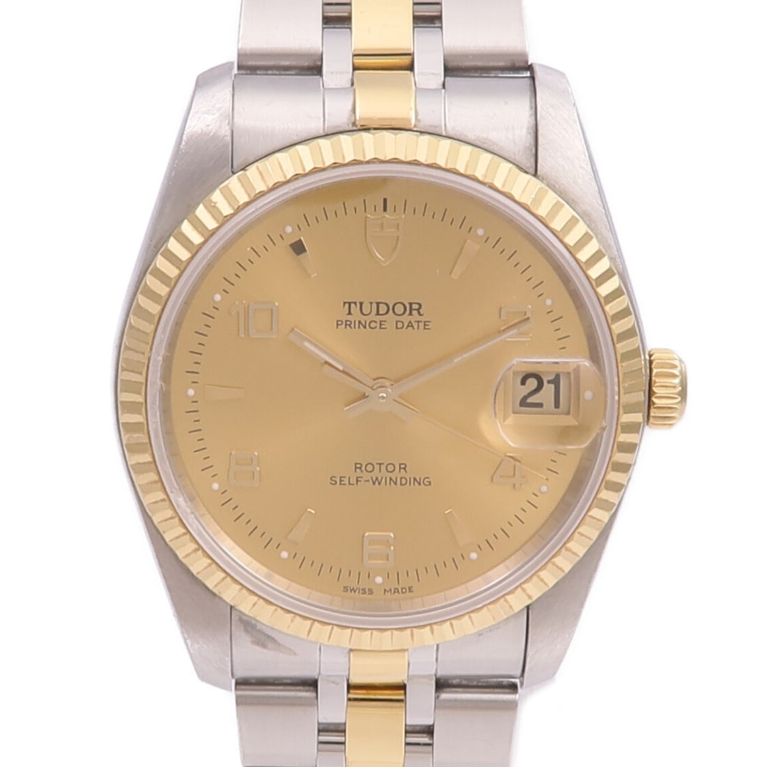 Prince Date 74033-0001 Automatic Wristwatch in 18K Yellow Gold and Steel: Prince Date 74033-0001 Automatic Wristwatch in 18K Yellow Gold and Steel This TUDOR Prince Date 74033-0001 is an automatic wristwatch featuring an 18K yellow gold and stainless steel construction. Des