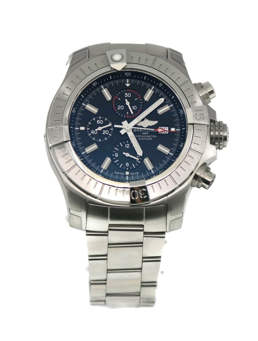 Breitling Super Avenger A13375 Chronograph Stainless Steel Watch with Box and Papers: Breitling Super Avenger A13375 Chronograph Stainless Steel Watch with Box and Papers This Breitling Super Avenger Chronograph wristwatch combines precision engineering with a bold design. Featuring a 