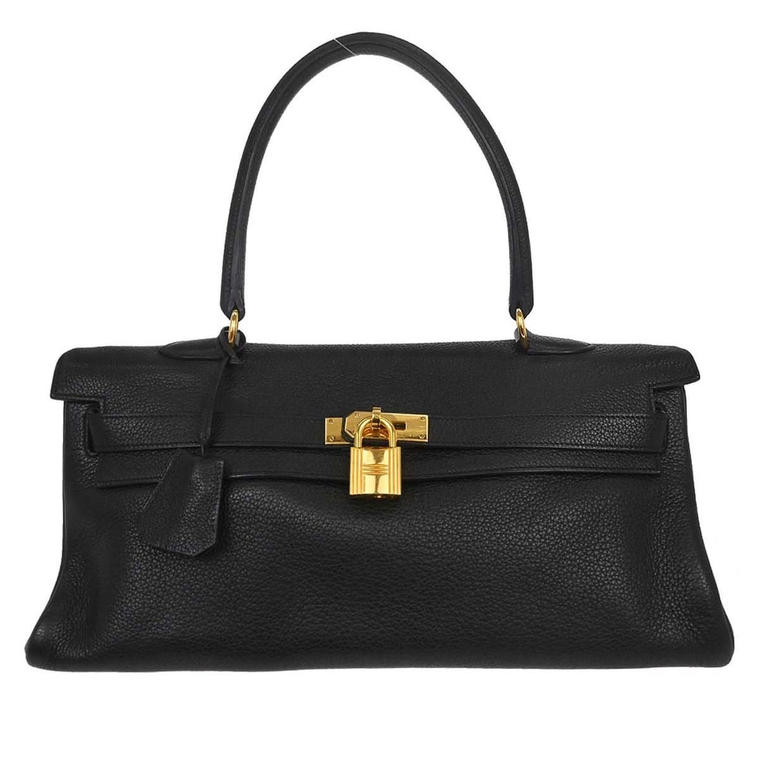 Hermes Kelly Shoulder Bag Black Leather 42cm France: Hermes Kelly Shoulder Bag Black Leather 42cm France This Hermes Shoulder Kelly Bag features a sleek black leather exterior and is designed for unisex use. The bag showcases minor scuffs on the handle 