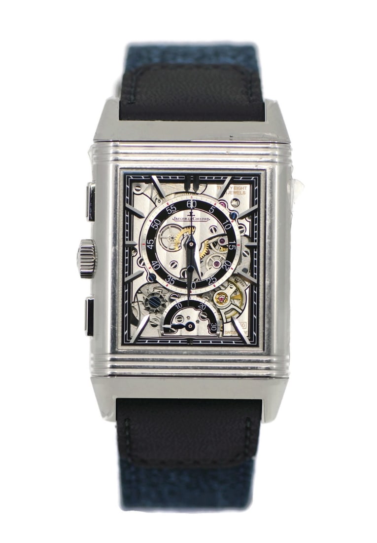 Men's Reverso Tribute Chronograph Manual Watch Blue Dial Steel Q389848J (1 of 7)