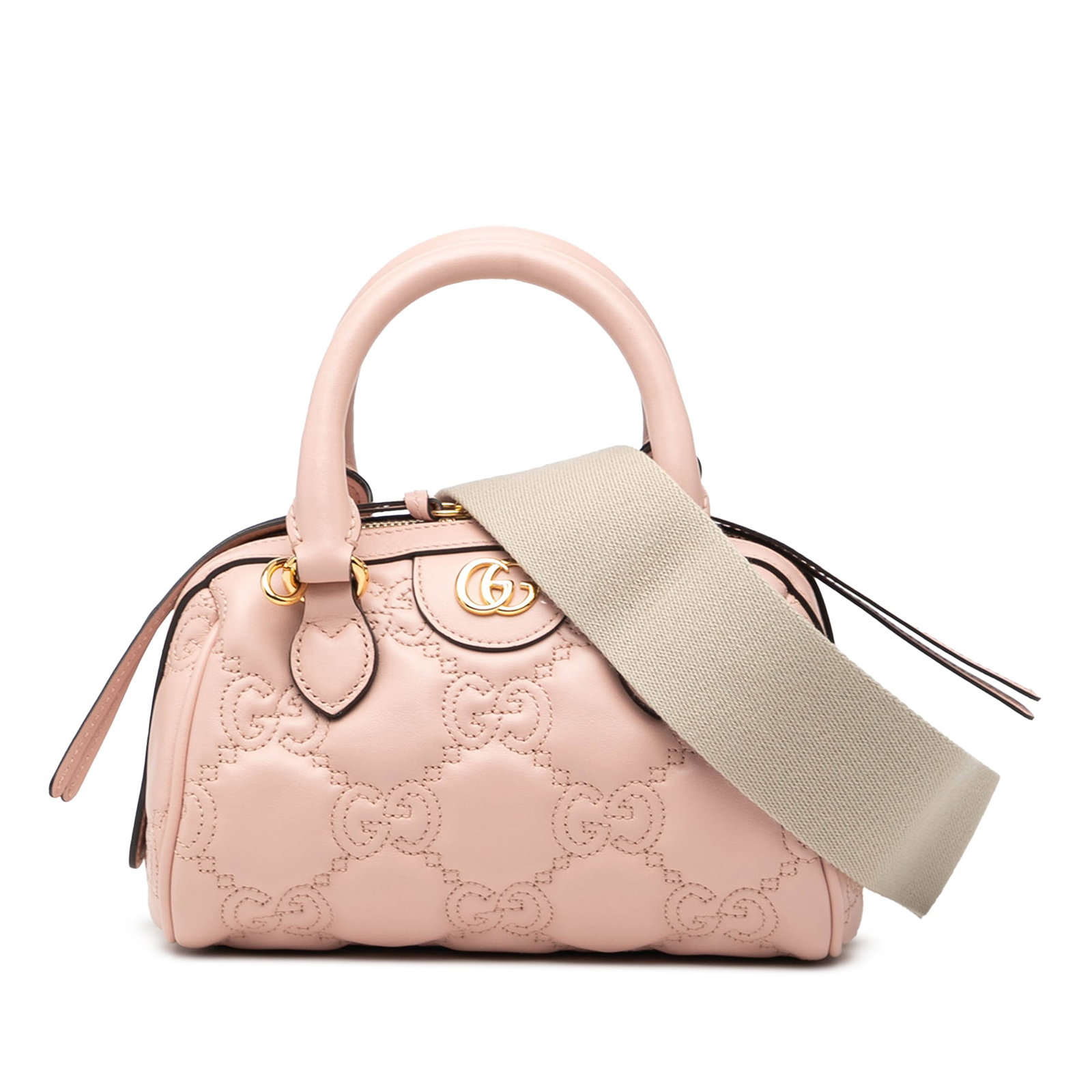 Pink Gucci Mini Marmont Quilted Leather Satchel with Chain Strap: Pink Gucci Mini Marmont Quilted Leather Satchel with Chain Strap This Gucci Mini GG Marmont Matelasse Leather Satchel features a quilted leather exterior with rolled leather handles, a detachable chai