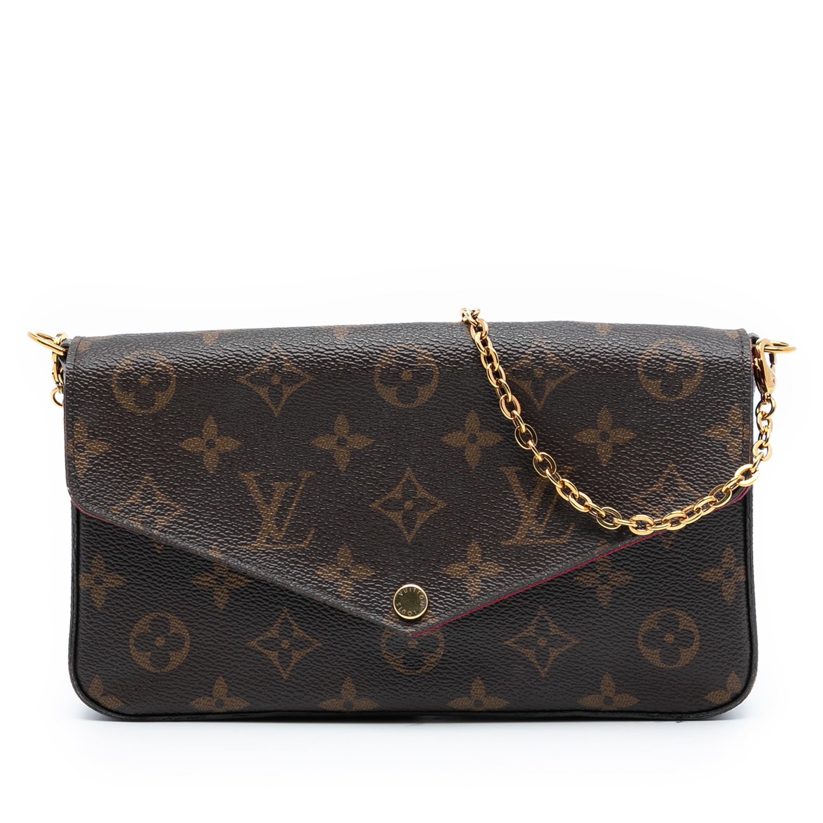 Louis Vuitton Felicie Crossbody Bag with Monogram Canvas and Chain Strap: Louis Vuitton Felicie Crossbody Bag with Monogram Canvas and Chain Strap The Louis Vuitton Monogram Pochette Felicie is a crossbody bag crafted from signature monogram canvas, featuring a detachable g