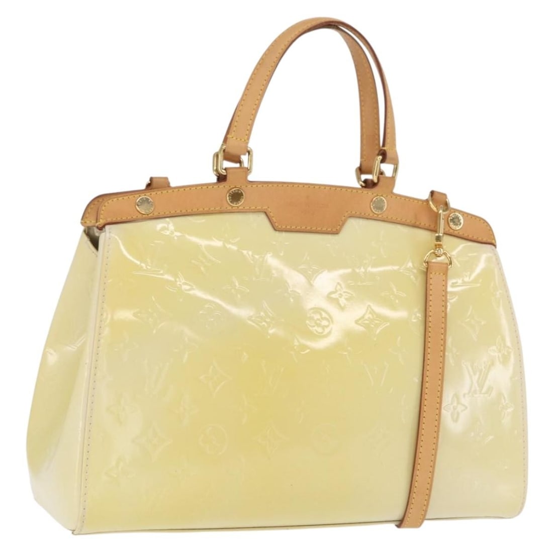 Louis Vuitton Blair MM Monogram Vernis Patent Leather Beige Handbag with Strap: Louis Vuitton Blair MM Monogram Vernis Patent Leather Beige Handbag with Strap This Louis Vuitton Monogram Vernis Blair MM handbag features a beige patent leather exterior and comes with a shoulder st