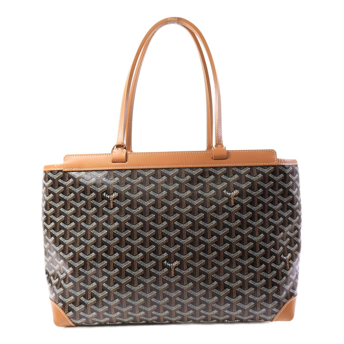 Goyard Bellechasse PM Brown Coated Canvas Leather Tote: Goyard Bellechasse PM Brown Coated Canvas Leather Tote This GOYARD Bellechasse Biaude PM tote bag features a brown PVC coated canvas exterior with leather accents. Designed in France, this tote offers