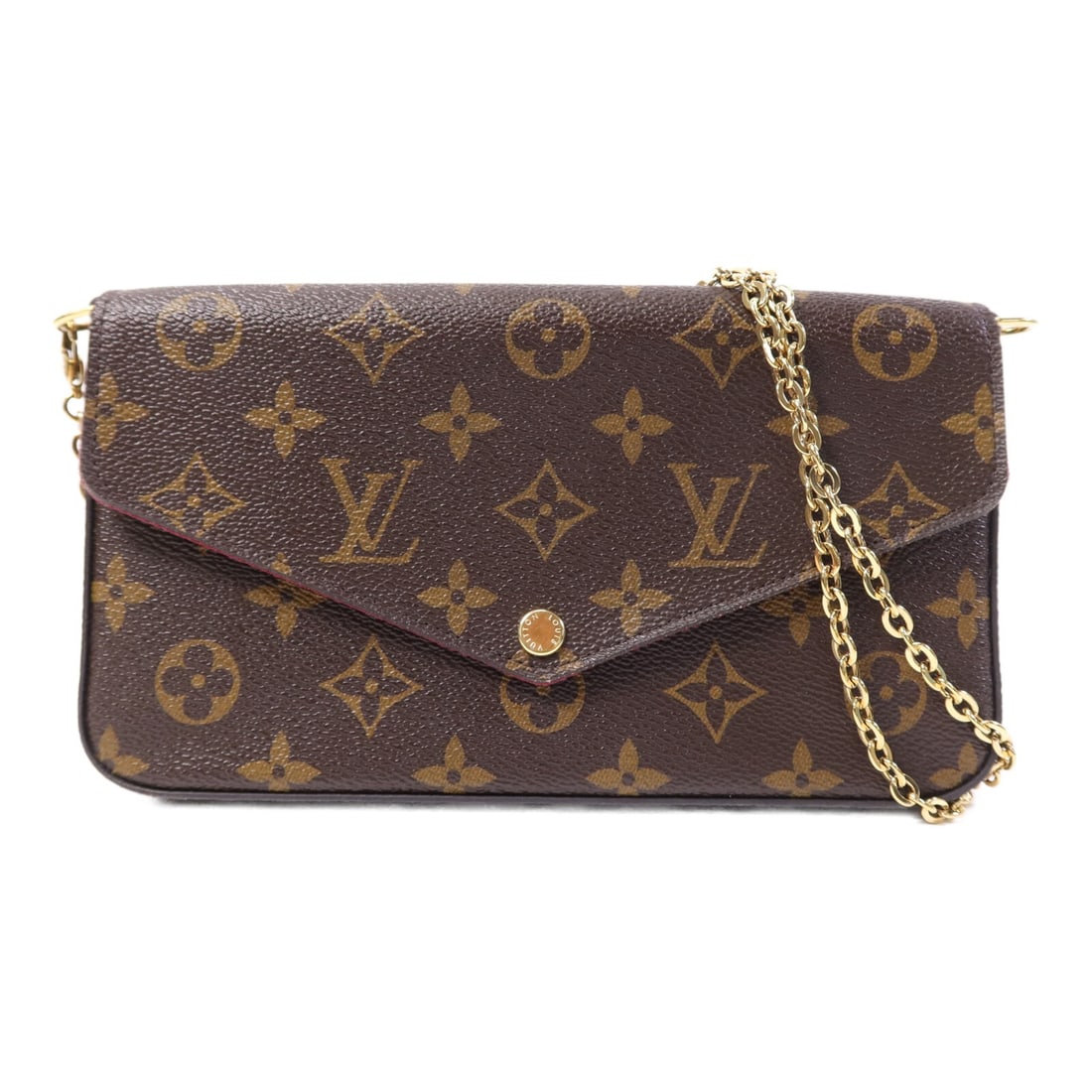 Louis Vuitton Pochette Felicie Monogram Canvas Chain Shoulder Bag M61276 Brown: Louis Vuitton Pochette Felicie Monogram Canvas Chain Shoulder Bag M61276 Brown This Louis Vuitton Pochette Felicie chain shoulder bag features the iconic monogram pattern in brown on PVC coated canvas