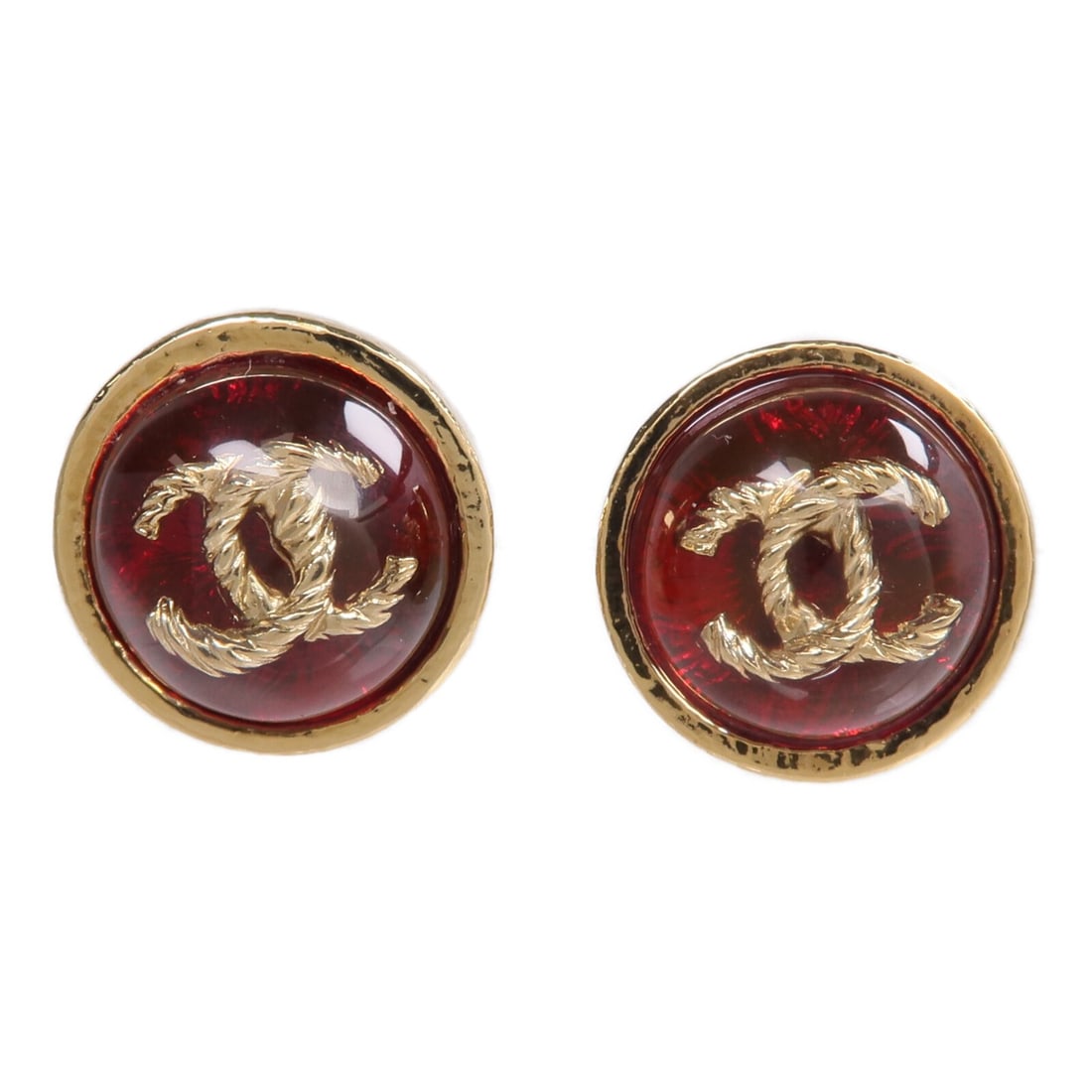 CHANEL CC Red Gold Tone Pierced Earrings: CHANEL CC Red Gold Tone Pierced Earrings These CHANEL CC earrings feature a striking red and gold design, crafted from metal with a pierced style. Designed for women, they showcase the iconic CC logo 
