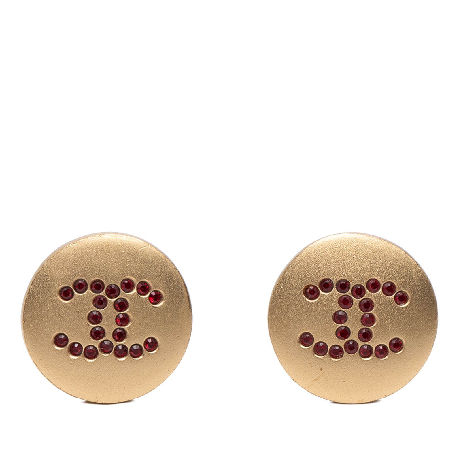 Chanel Round Clip Earrings with Rhinestones Gold Plated Metal: Chanel Round Clip Earrings with Rhinestones Gold Plated Metal These Chanel earrings feature gold plated metal bodies adorned with rhinestone details. Designed in a round shape, they offer a classic cl