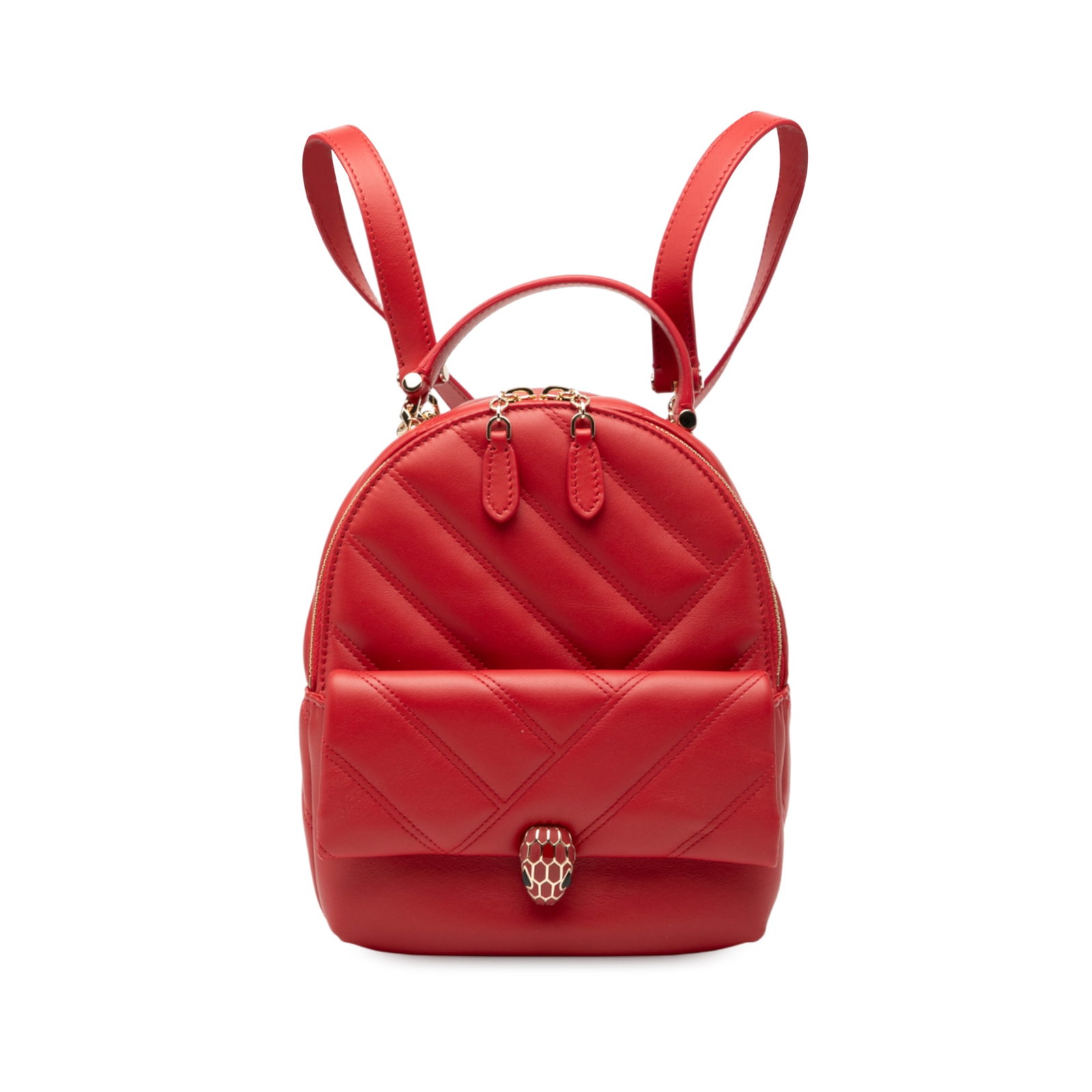 Bvlgari Serpenti Cabochon Quilted Leather Red Backpack with Chain Handle (1 of 6)