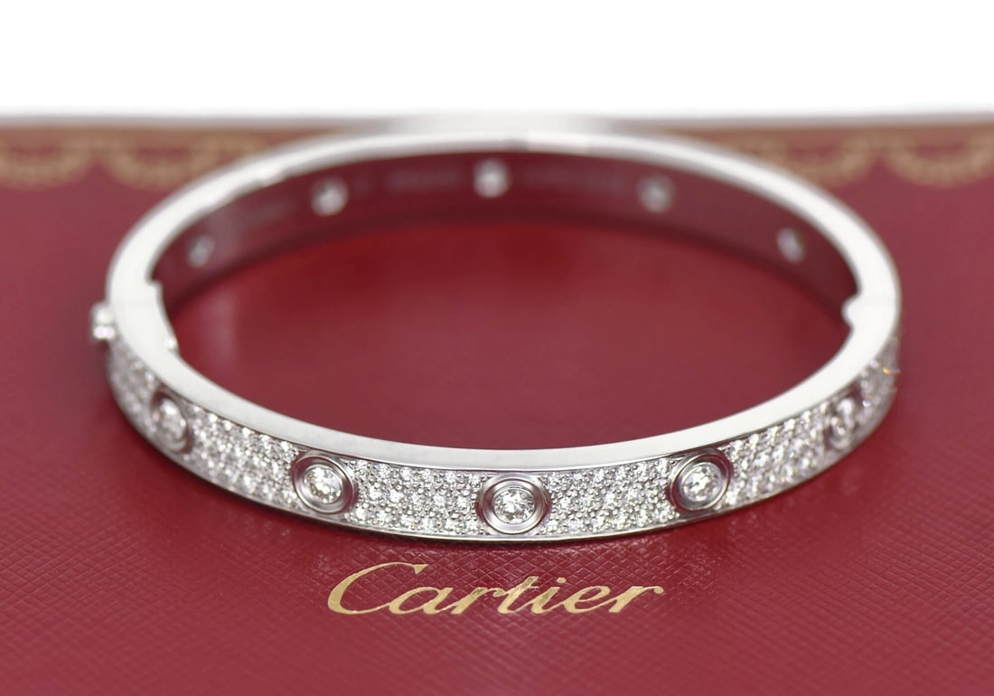 Cartier Love Bangle 18K White Gold Diamond Pave Size 17 (1 of 4)