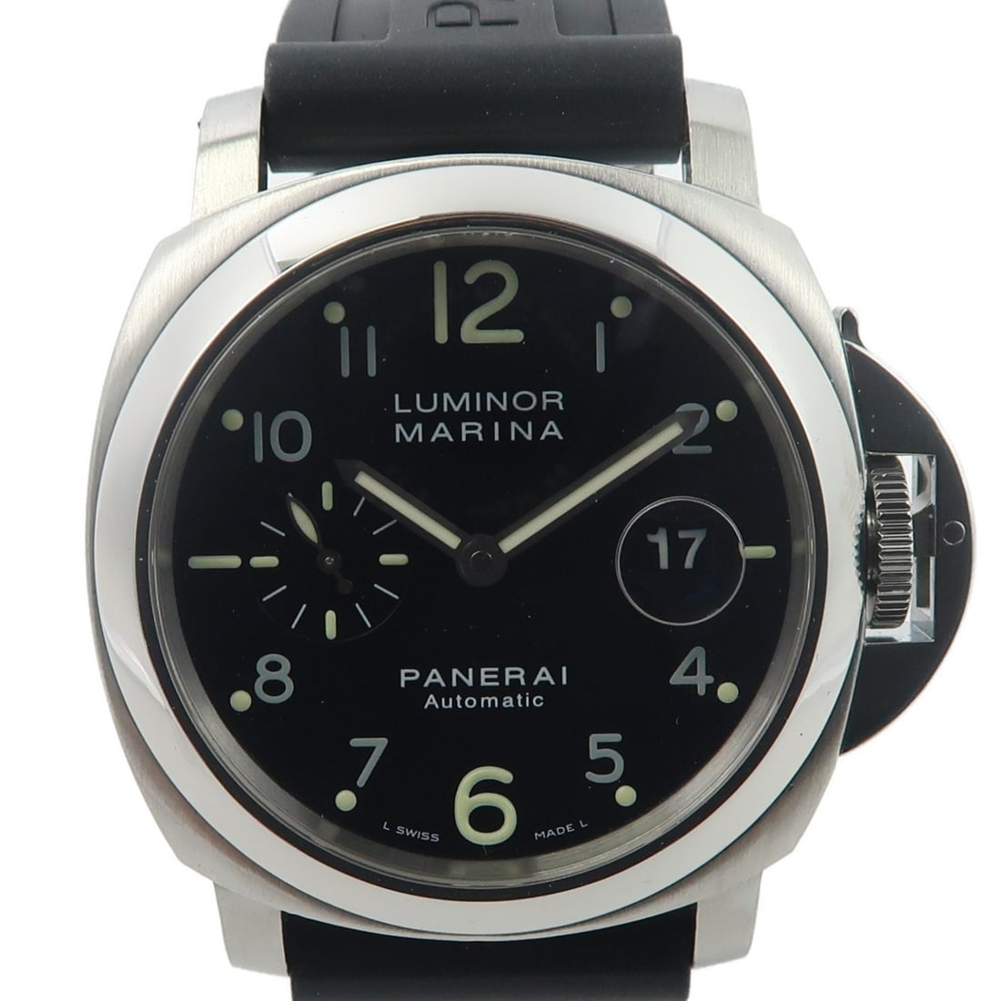 Panerai Luminor Marina Stainless Steel Automatic Black Dial Watch PAM00164: Panerai Luminor Marina Stainless Steel Automatic Black Dial Watch PAM00164 This PANERAI Luminor Marina Automatic Watch PAM00164 features a stainless steel case and band with a sleek black dial and fra