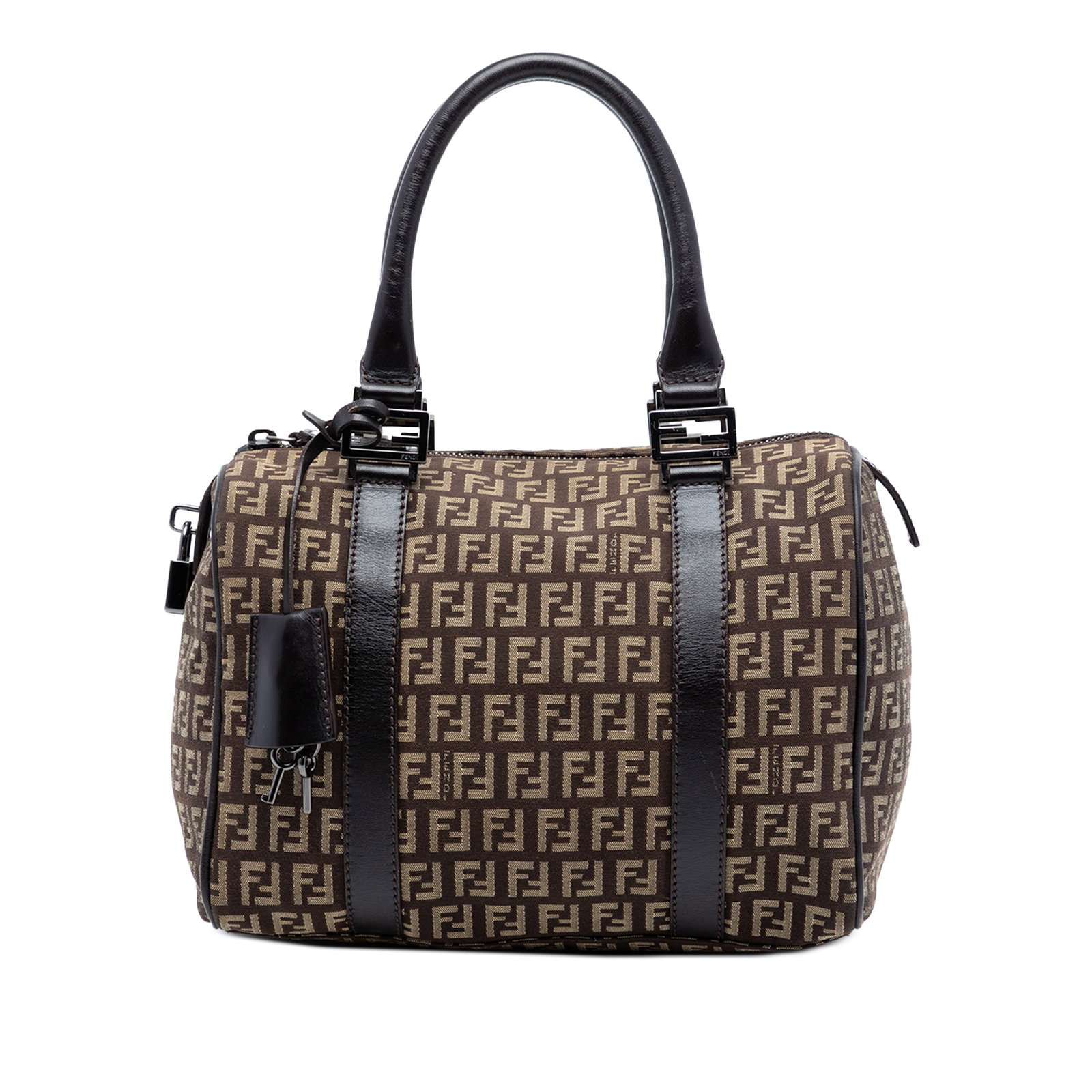 Fendi Zucchino Canvas Brown Boston Bag with Leather Trim (1 of 7)