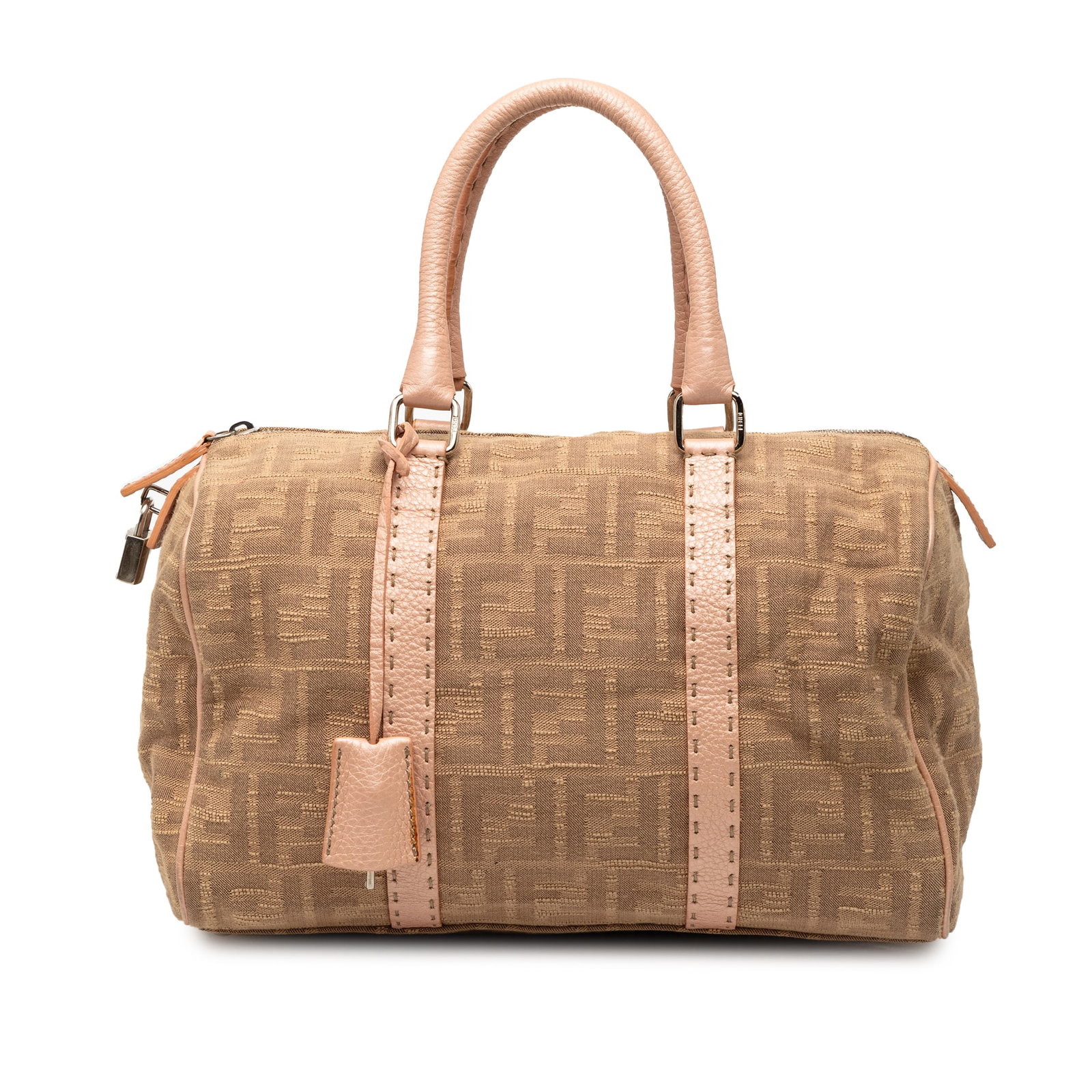 Fendi Selleria Boston Bag in Zucca Canvas with Leather Trim: Fendi Selleria Boston Bag in Zucca Canvas with Leather Trim The Fendi Zucca Canvas Selleria Boston Bag features a canvas body with leather trim, rolled leather handles, a top zip closure, and an inter