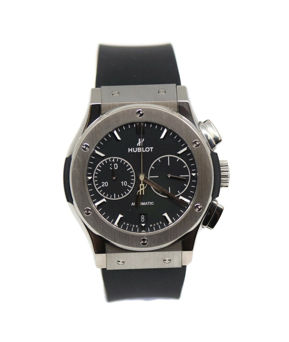 Hublot Classic Fusion Chronograph Titanium 521.NX.1170.RX Black Dial Rubber Band: Hublot Classic Fusion Chronograph Titanium 521.NX.1170.RX Black Dial Rubber Band Discover the elegance of the Hublot Classic Fusion Chronograph, a stunning wristwatch crafted from high-quality titaniu