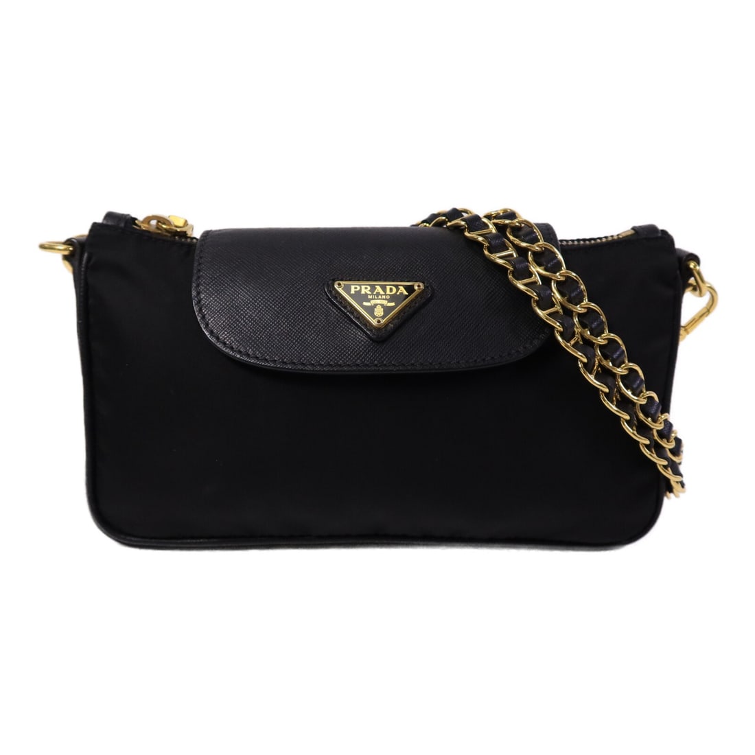 Prada Nylon Leather Black Chain Shoulder Bag 1BH085 (1 of 18)