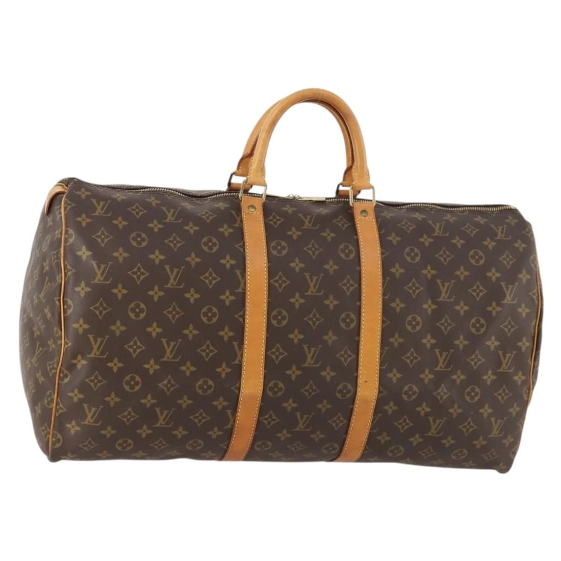 Monogram Canvas Keepall Travel Bag by Louis Vuitton Unisex 55cm: Monogram Canvas Keepall Travel Bag by Louis Vuitton Unisex 55cm This Louis Vuitton Keepall Bag features the classic Monogram Canvas design in brown, suitable for both men and women. Made in France, th