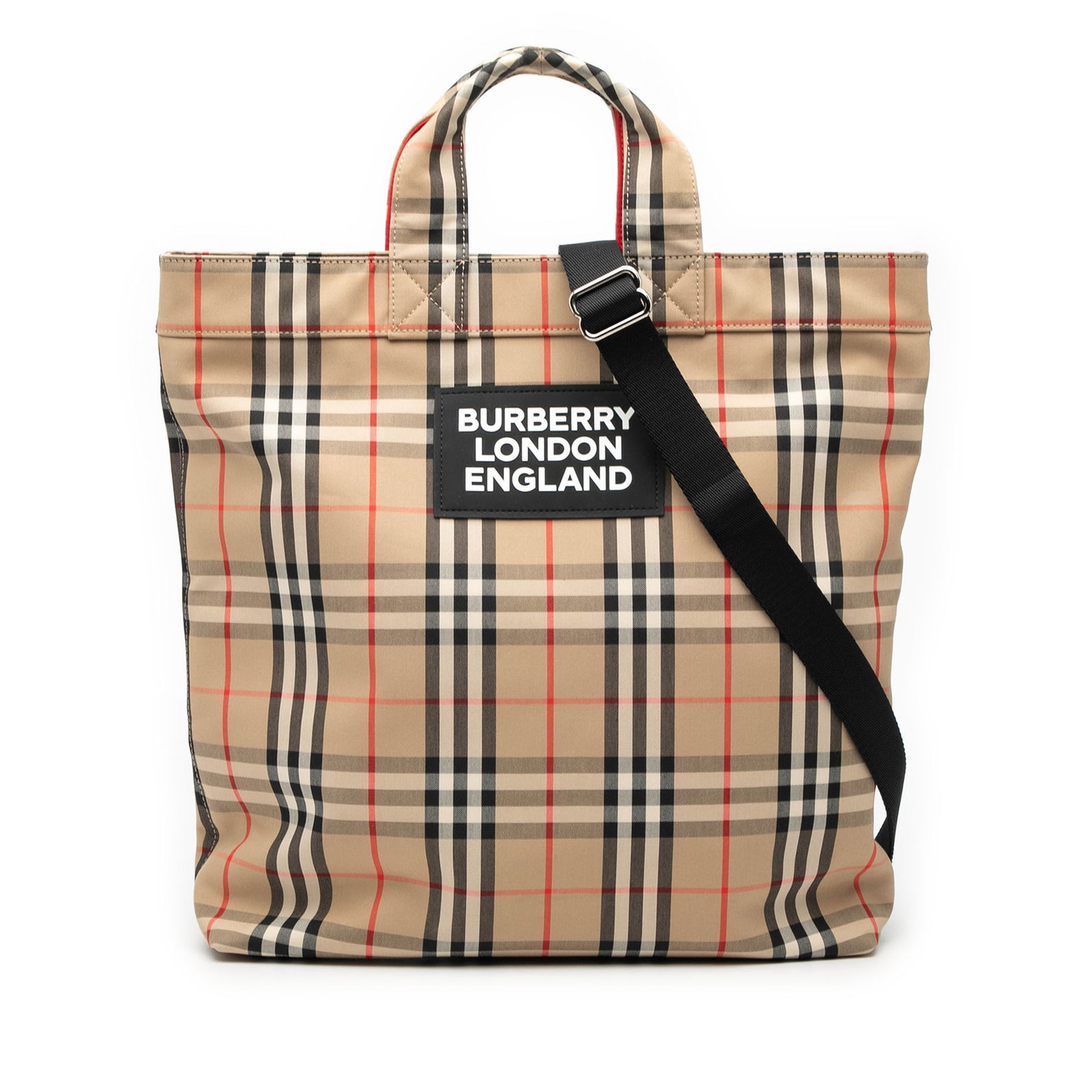 Burberry Artie Satchel in House Check Nylon with Detachable Strap: Burberry Artie Satchel in House Check Nylon with Detachable Strap This Burberry House Check Nylon Artie Satchel features the signature house check nylon exterior with flat handles and a detachable fla