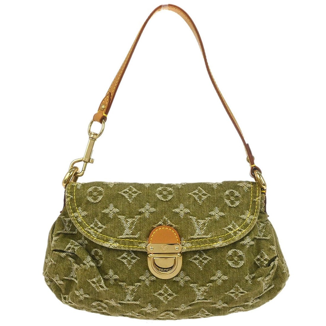 Louis Vuitton Mini Pleaty Khaki Monogram Denim Small Top Handle Bag: Louis Vuitton Mini Pleaty Khaki Monogram Denim Small Top Handle Bag This Louis Vuitton Mini Pleaty handbag features a khaki monogram denim canvas exterior with leather trim and a top handle for easy c