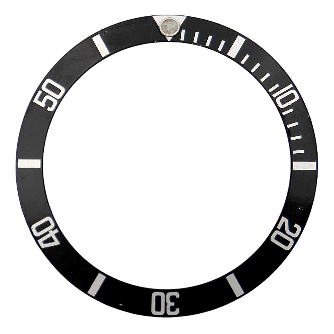 Rolex Submariner 36.5mm Black Silver Bezel Insert for 16610: Rolex Submariner 36.5mm Black Silver Bezel Insert for 16610 Enhance your Rolex Submariner with this pre-owned 36.5 mm Black & Silver Bezel Insert, designed specifically for the 40 mm model 16610. This