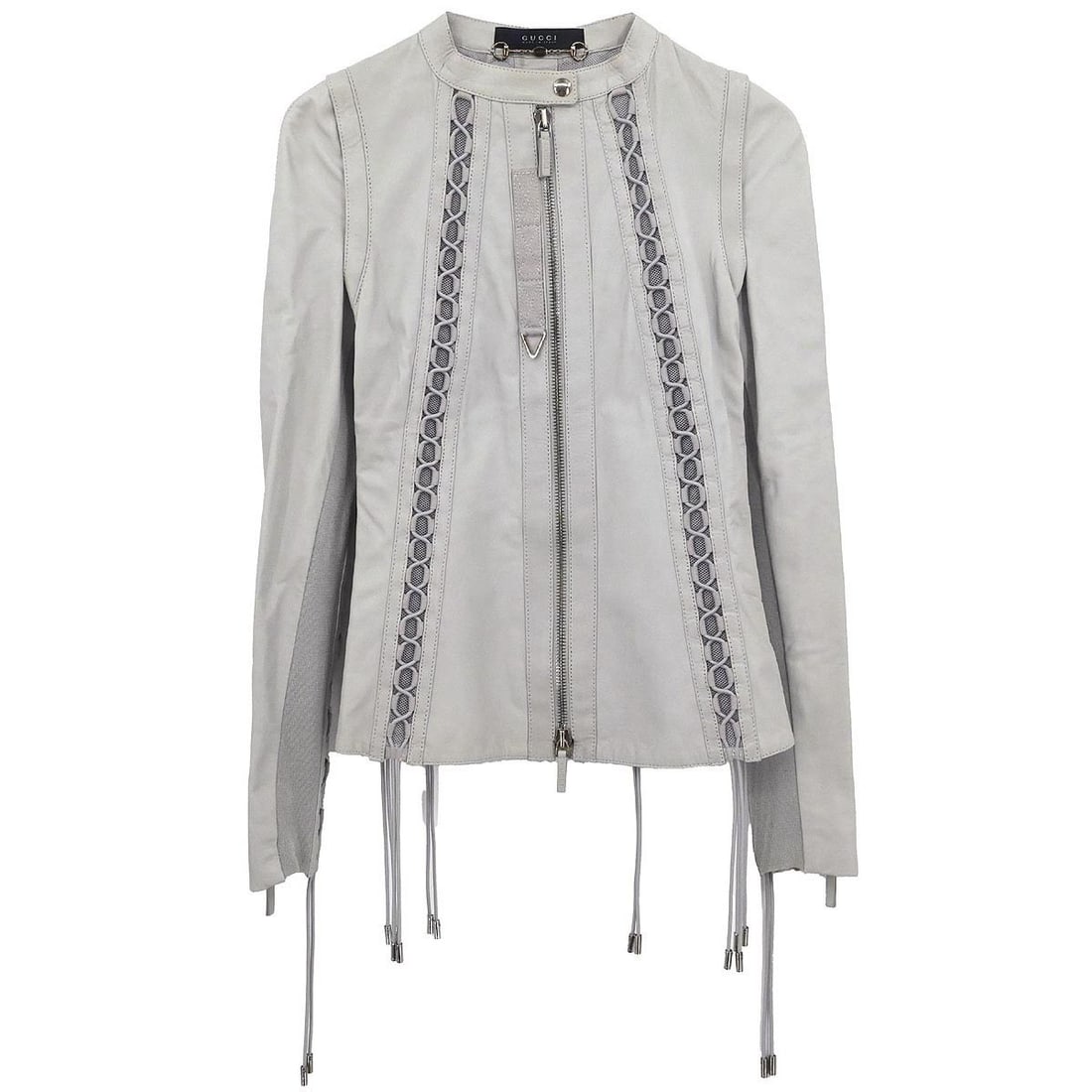 Gucci Gray Leather Mid-Length Zip Jacket Size 36 for Women (1 of 12)