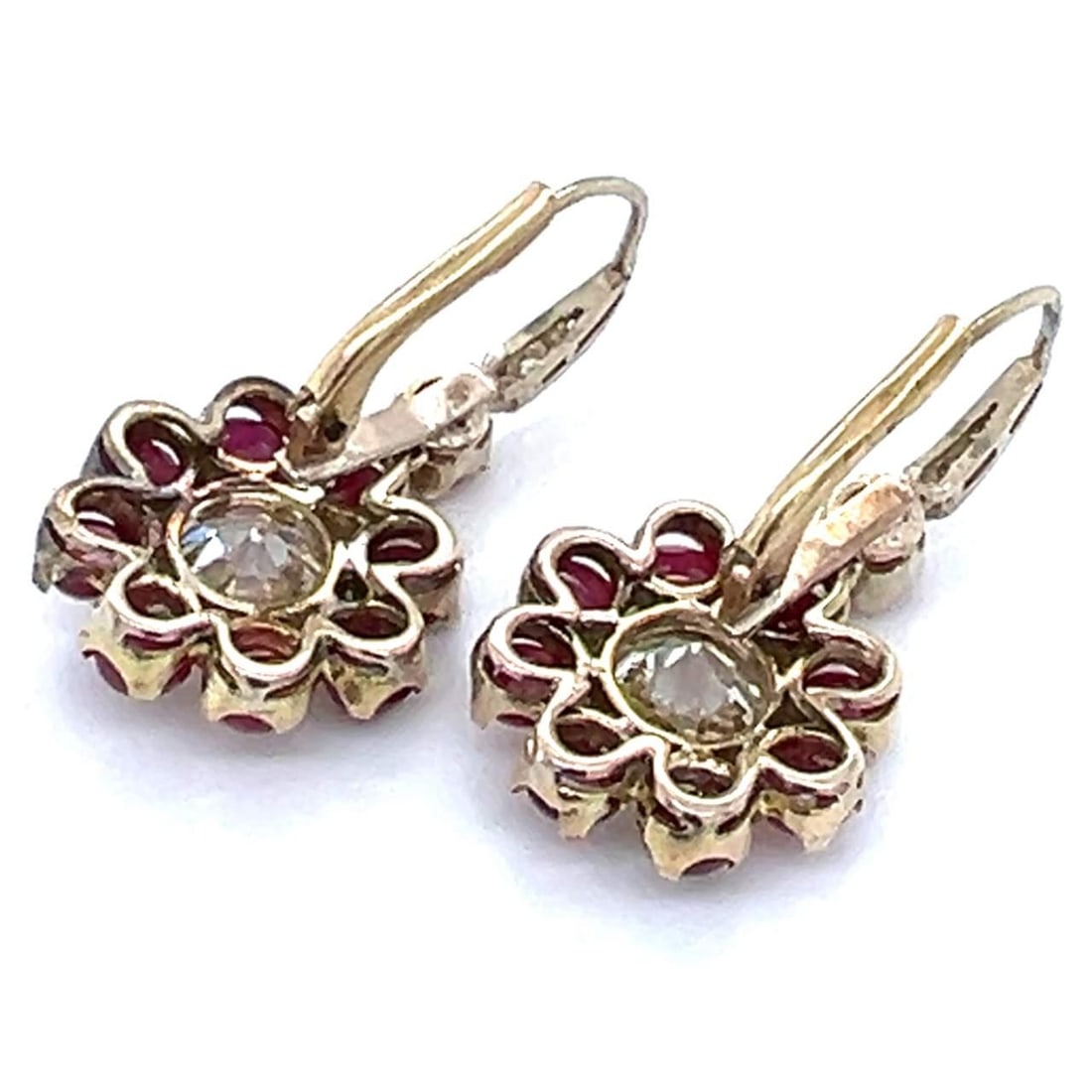 18K Yellow Gold Floral Ruby Diamond Earrings 3.10 Ct VVS Clarity - 2