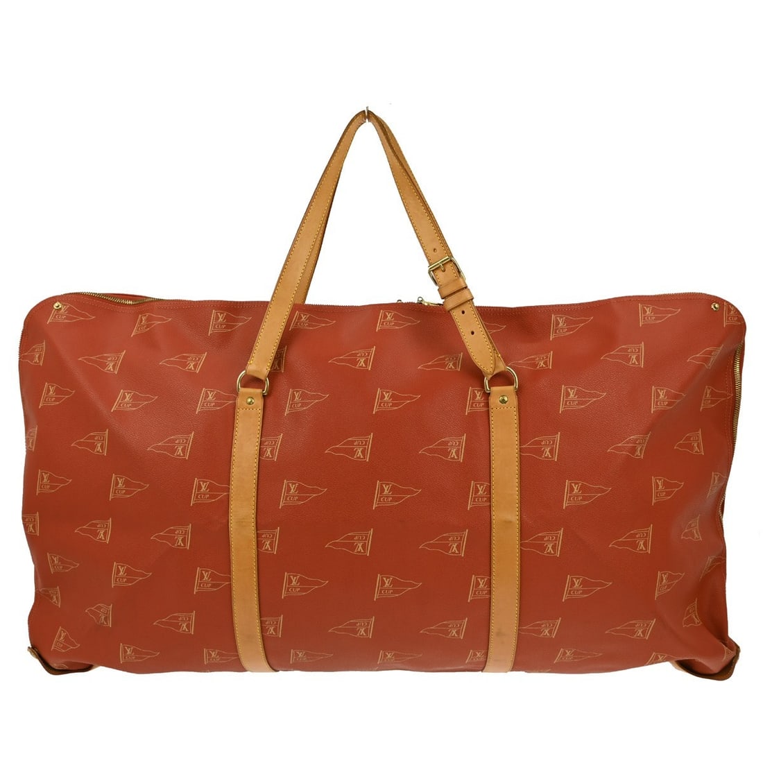Red Canvas Garment Bag Louis Vuitton Cup Unisex Travel Case: Red Canvas Garment Bag Louis Vuitton Cup Unisex Travel Case This Louis Vuitton Cup Garment Cover is designed for unisex use and crafted from durable coated canvas in a striking red color. The garment 