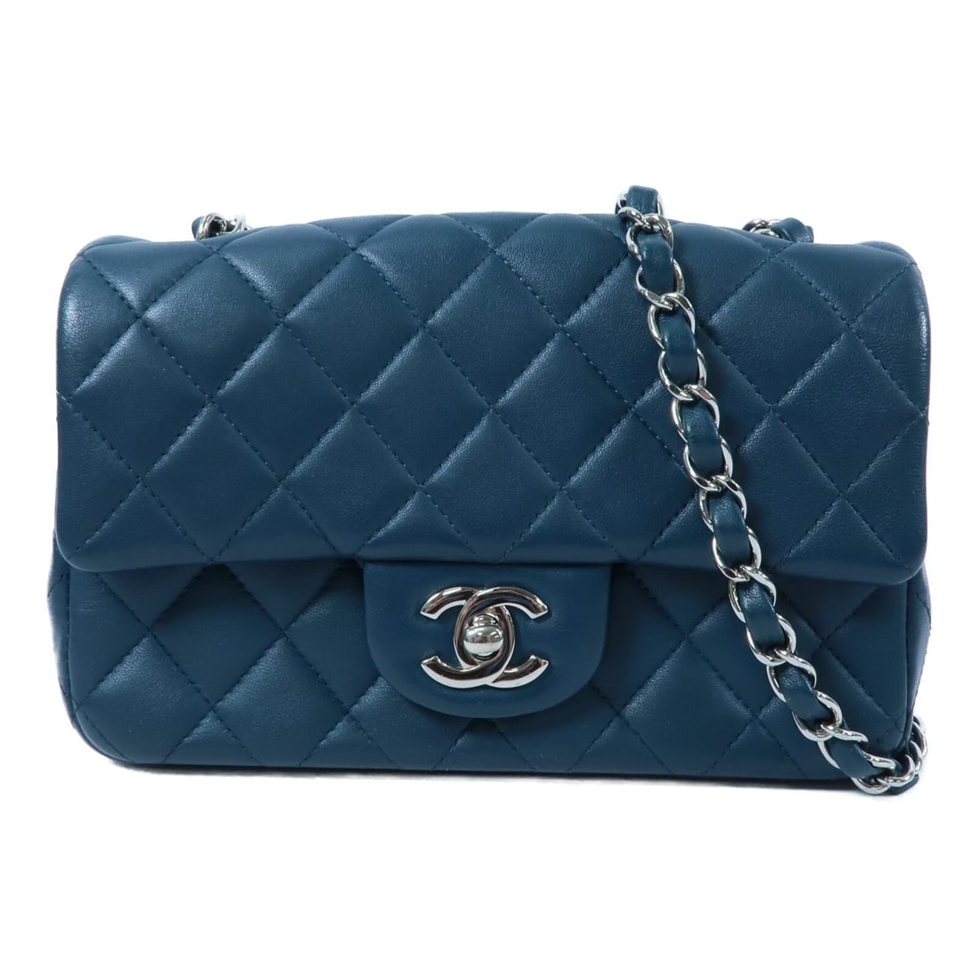 Chanel Mini Classic Shoulder Bag Blue Lambskin with Silver Hardware (1 of 15)