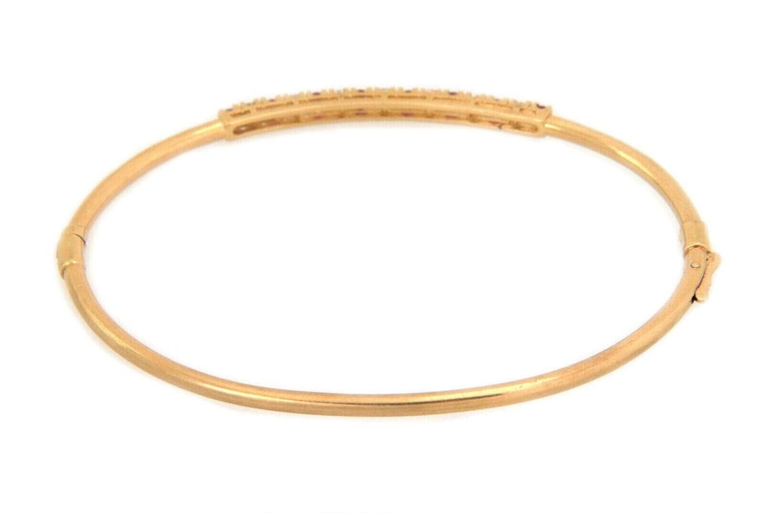 14k Yellow Gold Ruby Diamond Hinged Bangle Bracelet - 3