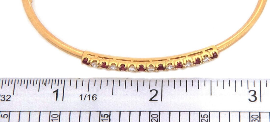 14k Yellow Gold Ruby Diamond Hinged Bangle Bracelet - 7