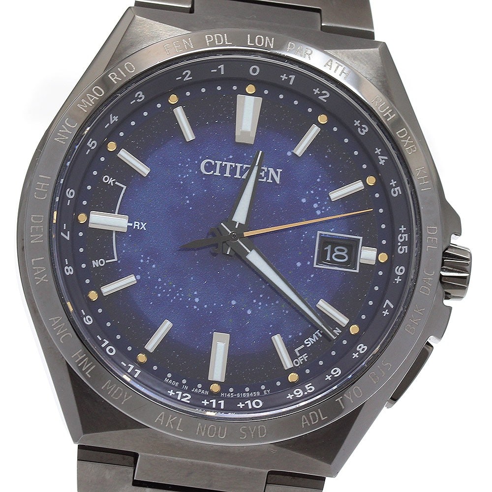 Citizen Attesa titanium solar radio watch CB0219-50L/H145-S123704: Citizen Attesa titanium solar radio watch CB0219-50L/H145-S123704 This Citizen Attesa Cosmic Blue Collection men's watch commemorates the 50th Anniversary of Titanium Technology. Featuring a blue dial