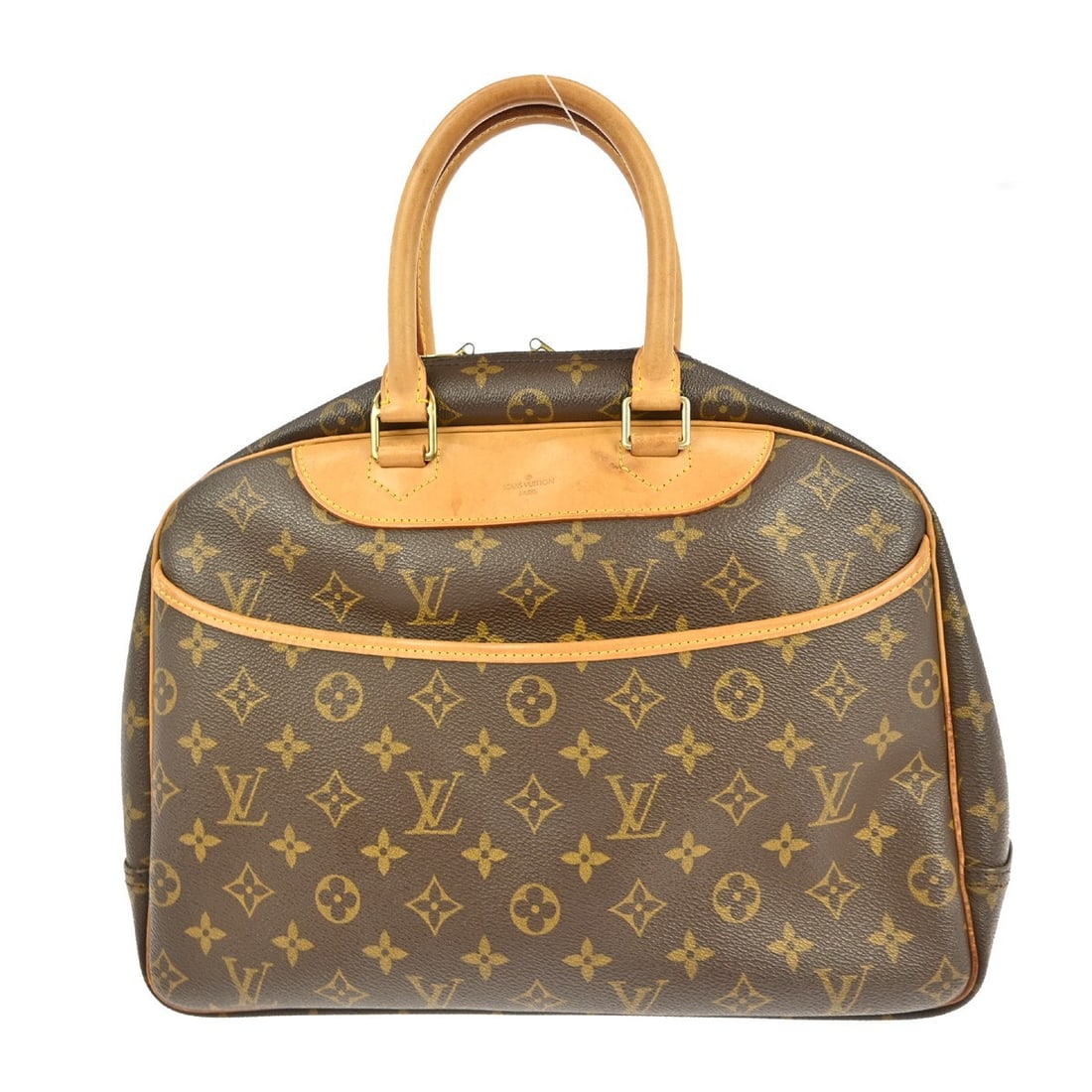 Louis Vuitton Deauville Monogram Canvas Vanity Bowling Bag M47270: Louis Vuitton Deauville Monogram Canvas Vanity Bowling Bag M47270 This Louis Vuitton Deauville Bowling Vanity handbag features the iconic monogram canvas leather exterior with beige double handles and