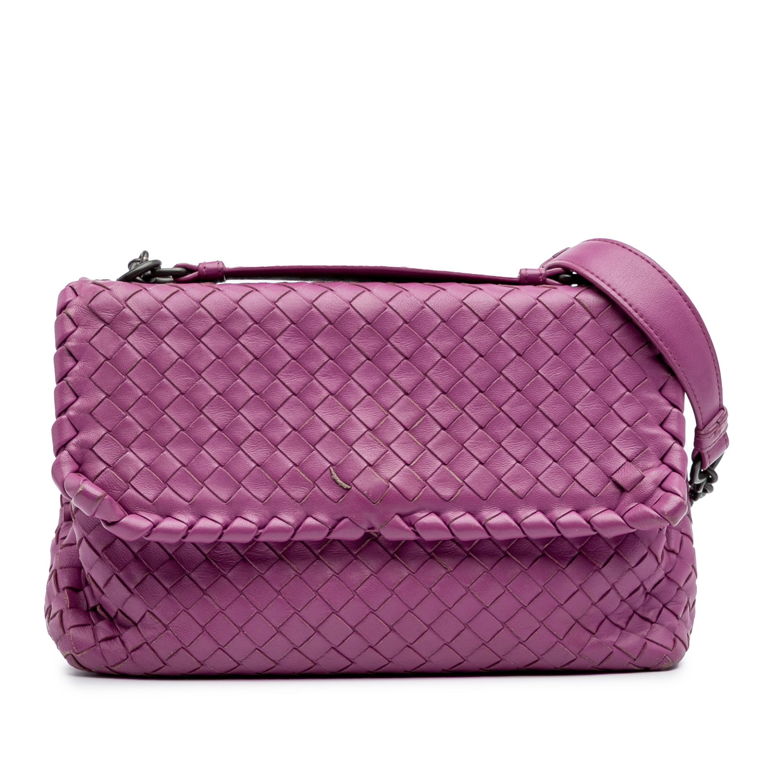 Bottega Veneta Purple Nappa Intrecciato Olympia Shoulder Bag: Bottega Veneta Purple Nappa Intrecciato Olympia Shoulder Bag Introducing the Bottega Veneta Small Nappa Intrecciato Olympia Shoulder Bag, a stunning accessory that combines luxury and functionality. T