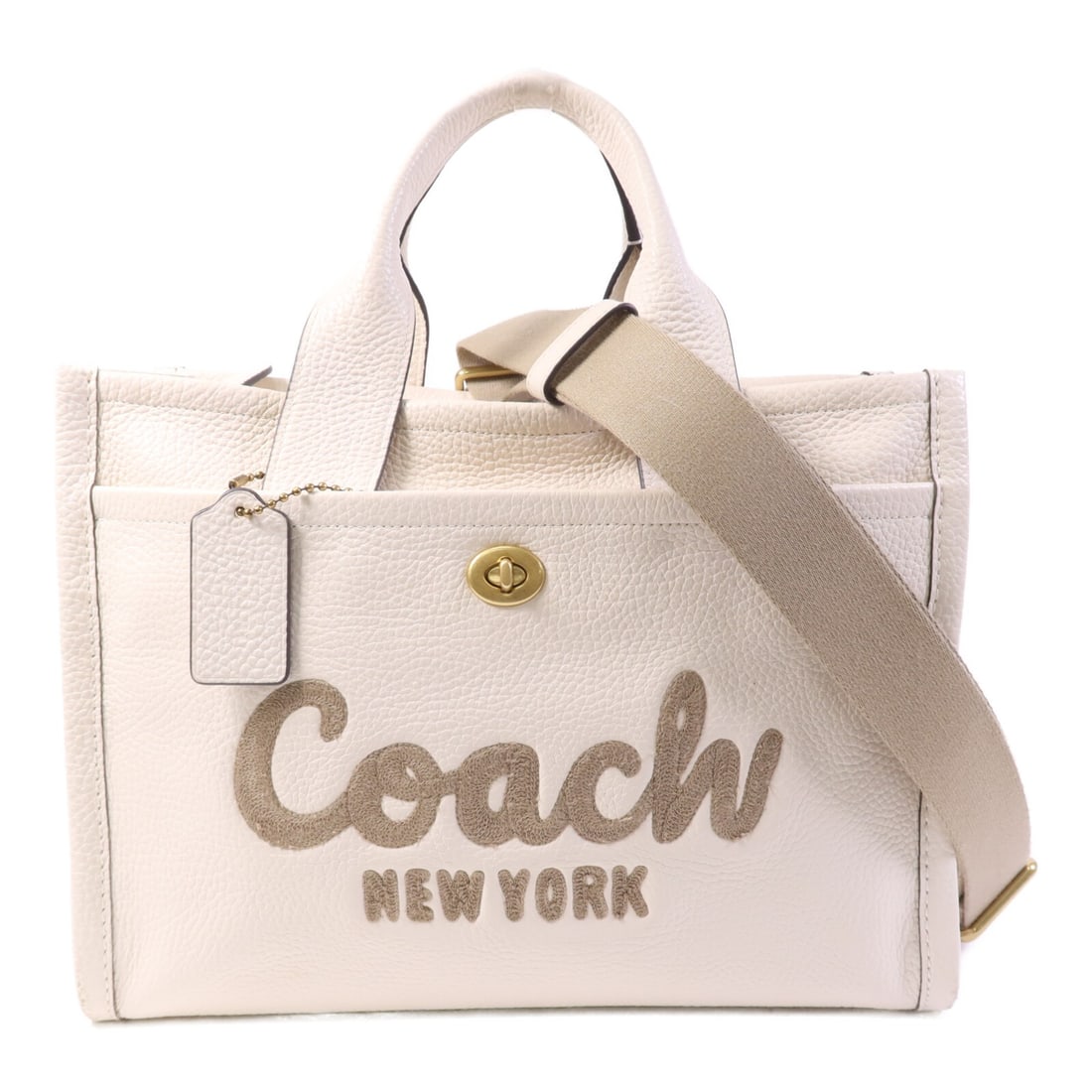 COACH White Calfskin 2way Shoulder Bag with Gold Hardware M2411: COACH White Calfskin 2way Shoulder Bag with Gold Hardware M2411 This COACH 2-way shoulder bag is crafted from white calfskin leather and features gold-tone hardware. Designed for versatility, it can b