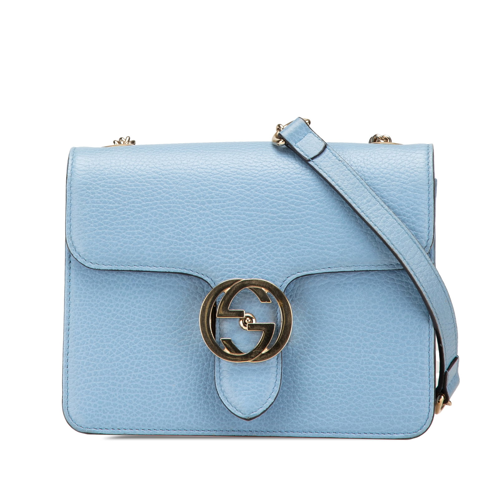 Gucci Blue Small Dollar Calfskin GG Crossbody Bag: Gucci Blue Small Dollar Calfskin GG Crossbody Bag This Gucci Small Dollar Calfskin Interlocking G Crossbody bag is a stylish and practical accessory crafted from high-quality leather. It features a ch
