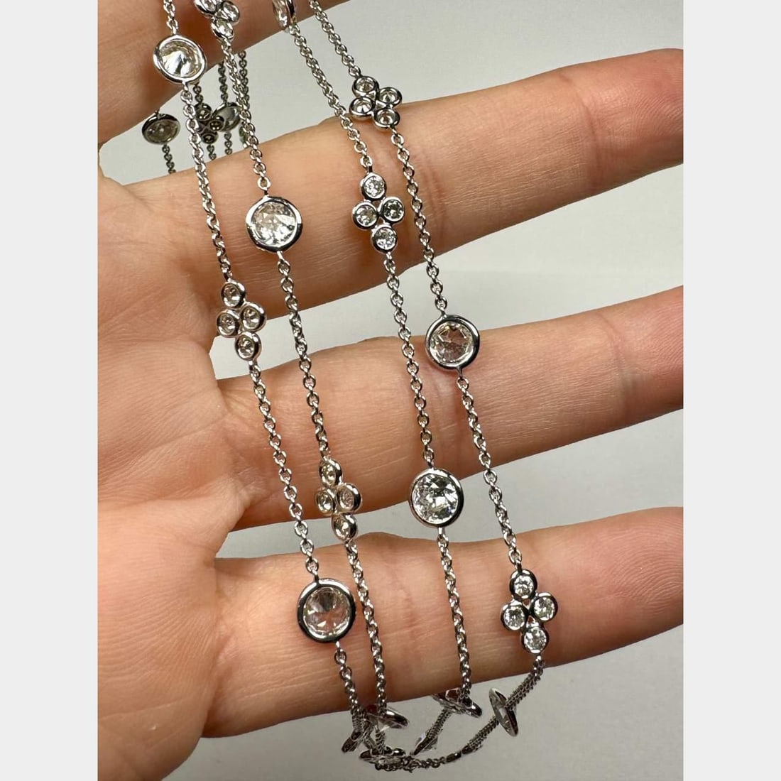 18K White Gold 9.00 Ct Diamond by the Yard Necklace 36 Inches - 2