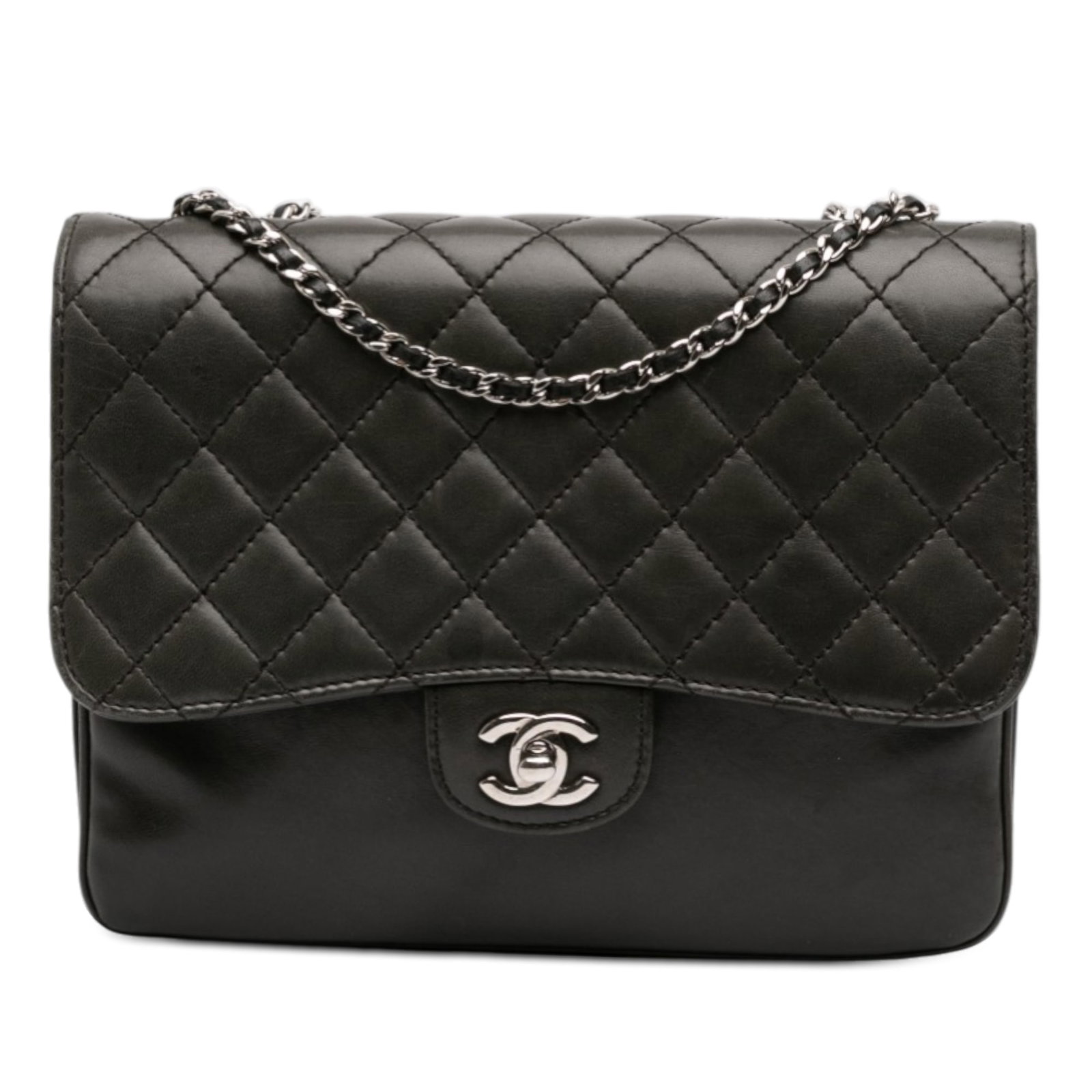 Chanel Medium Quilted Black Lambskin Shoulder Bag with Flap Pocket (1 of 10)