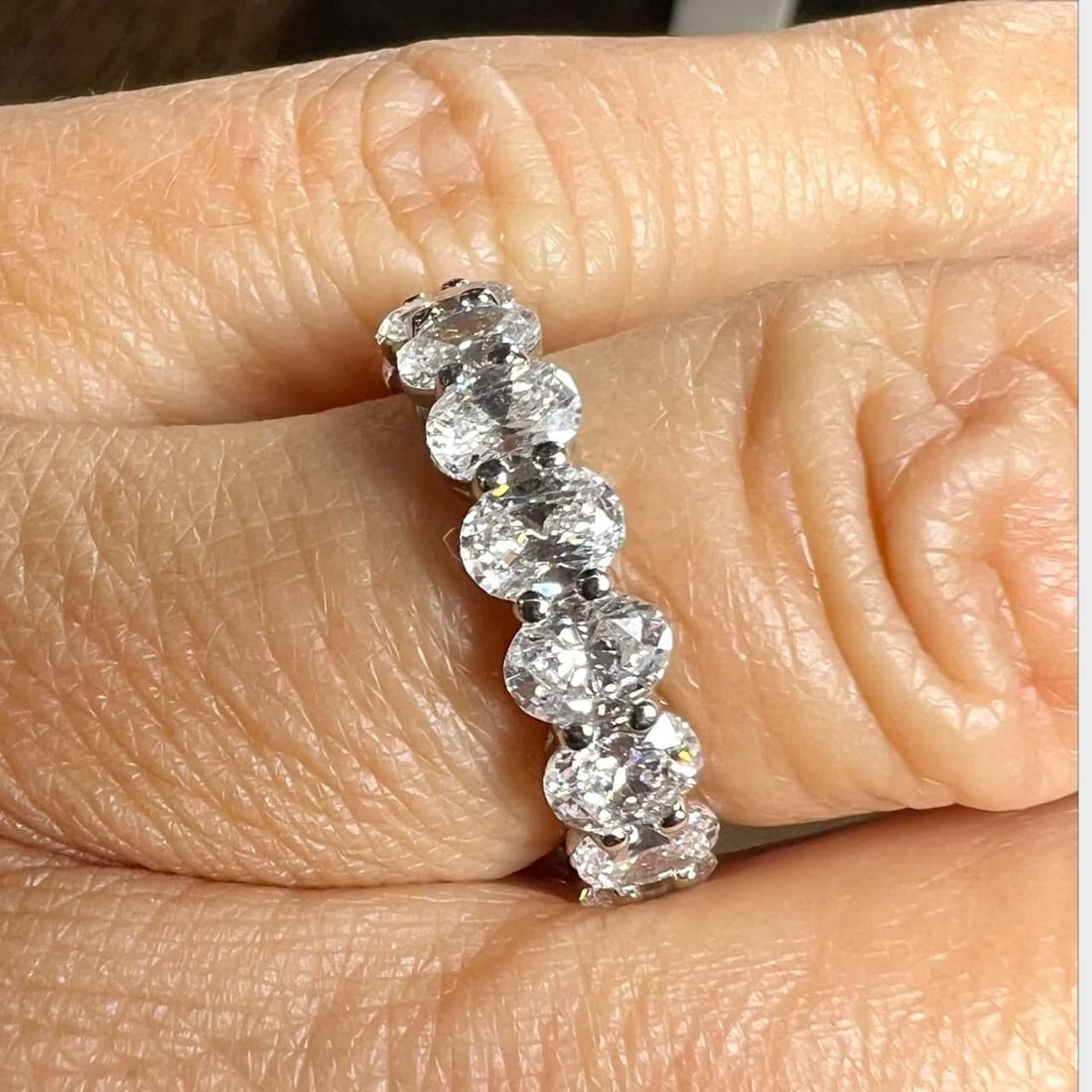 Platinum 5.75 Ct Diamond Eternity Band with 17 Oval Diamonds - 3