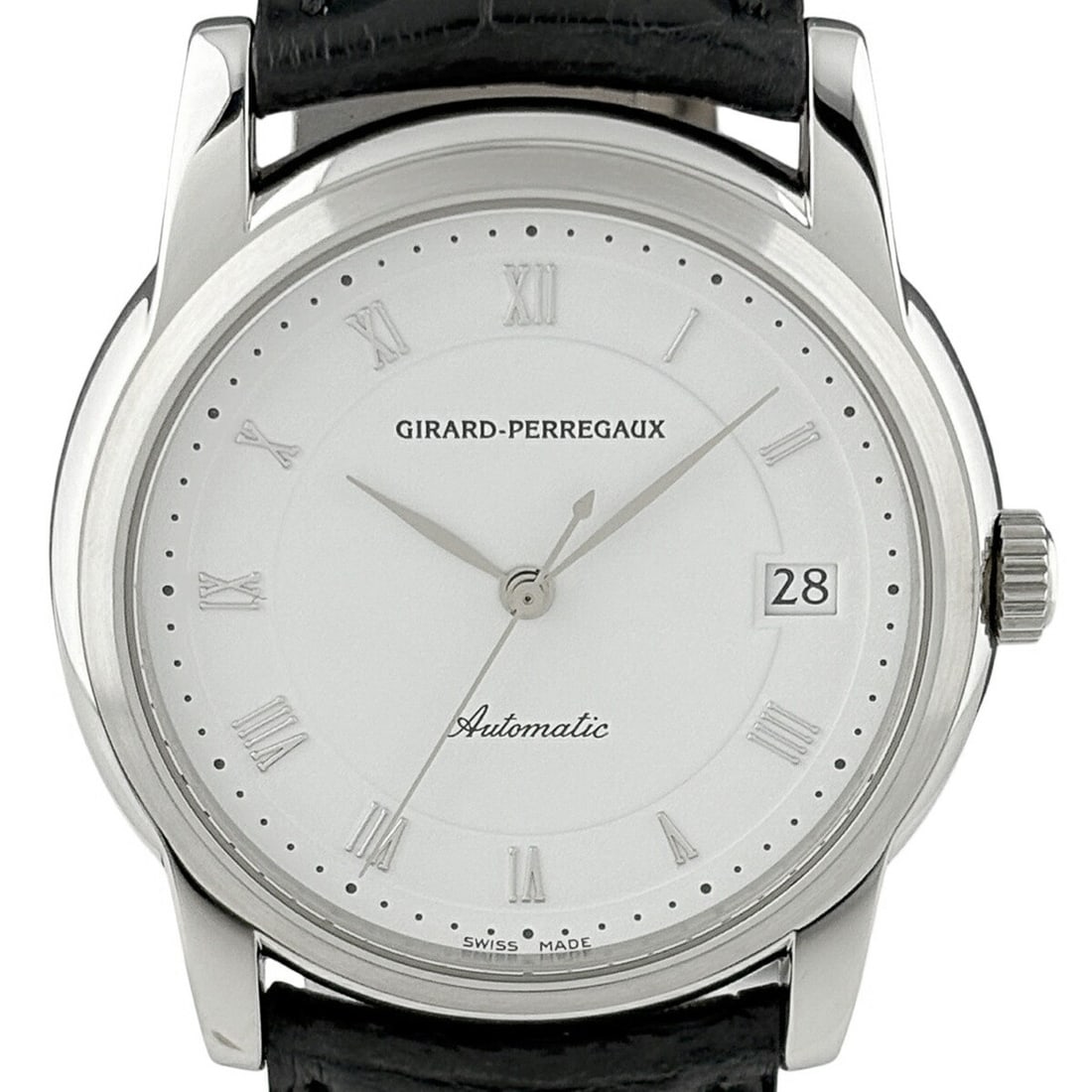 Girard Perregaux 9052 Automatic Stainless Steel Leather Wristwatch: Girard Perregaux 9052 Automatic Stainless Steel Leather Wristwatch This pre-owned Girard Perregaux Classic 9052 men's wristwatch features a stainless steel case paired with a leather strap. It is powe