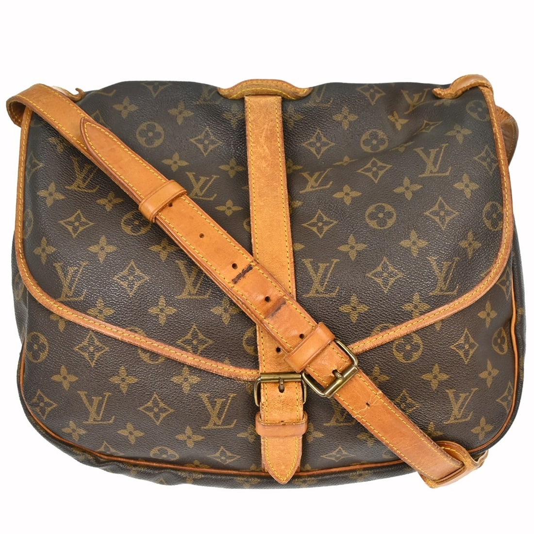 Louis Vuitton Saumur 35 Monogram Canvas Shoulder Bag Brown M42254: Louis Vuitton Saumur 35 Monogram Canvas Shoulder Bag Brown M42254 This Louis Vuitton Saumur 35 shoulder bag features the signature Monogram canvas leather exterior with brown leather trim and buckle c