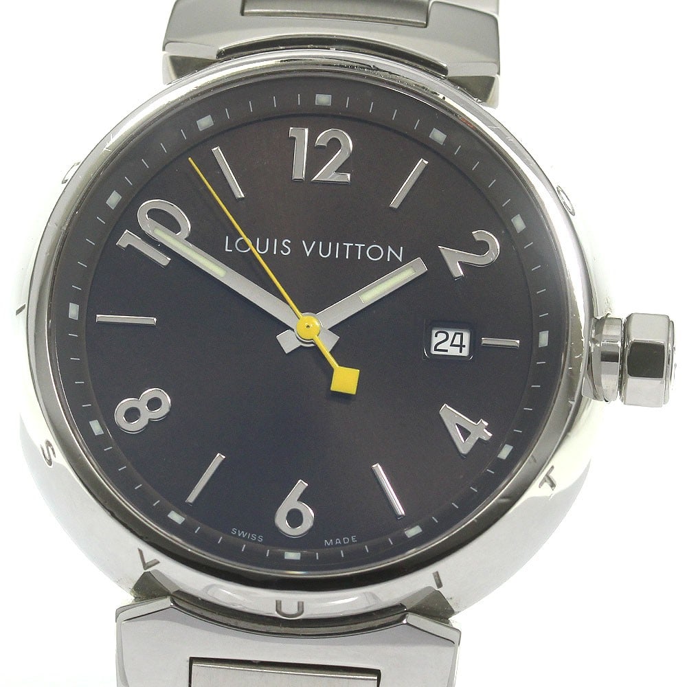 Louis Vuitton Tambour Q1111 Quartz Date Men's Wristwatch: Louis Vuitton Tambour Q1111 Quartz Date Men's Wristwatch This Louis Vuitton Tambour Date Quartz men's wristwatch features a stainless steel case and bracelet with a brown dial. The watch is powered by