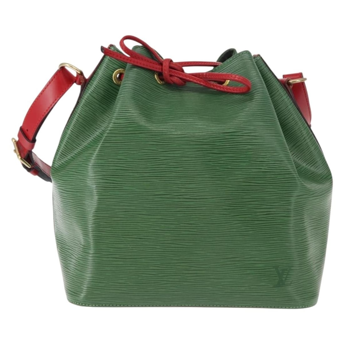 Green Epi Leather Bicolor Petit Noe Shoulder Bag by Louis Vuitton: Green Epi Leather Bicolor Petit Noe Shoulder Bag by Louis Vuitton This Louis Vuitton Bicolor Petit Noe handbag is crafted from green Epi leather and designed for women. The bag features a distinctive 