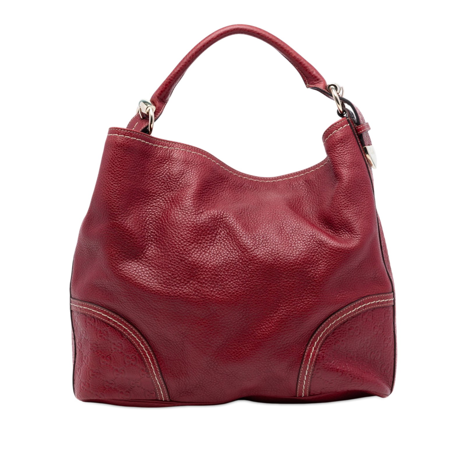 Gucci Signoria Hobo in Red Leather with Guccissima Trim: Gucci Signoria Hobo in Red Leather with Guccissima Trim This Large Guccissima Trimmed Leather Signoria Hobo Bag features a red leather body, a rolled leather strap, an open top, and an interior zip po