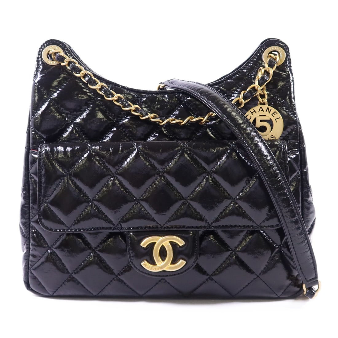 Chanel Black Calfskin Crumpled CC Hobo Shoulder Bag with Gold Hardware (1 of 16)