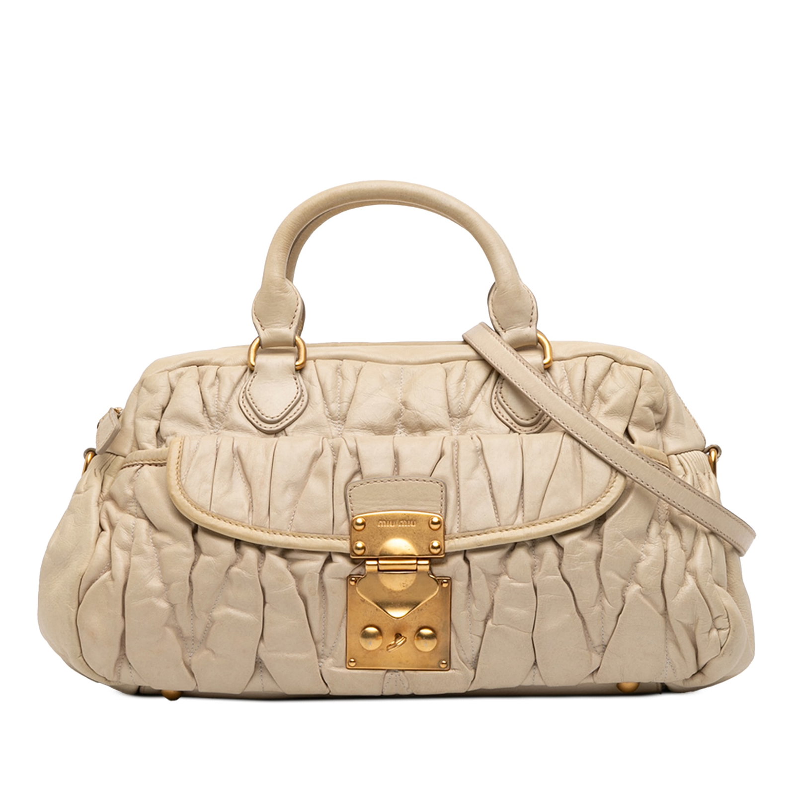 Miu Miu Coffer Satchel Matelasse Beige Nappa Leather Handbag with Strap (1 of 12)