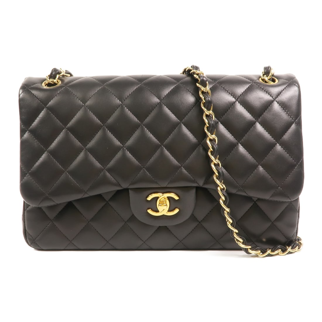 CHANEL Classic Jumbo Lambskin Black Shoulder Bag GHW: CHANEL Classic Jumbo Lambskin Black Shoulder Bag GHW This CHANEL Classic Jumbo Shoulder Bag is crafted from luxurious black lambskin leather and features the iconic CC design with gold-tone hardware. 