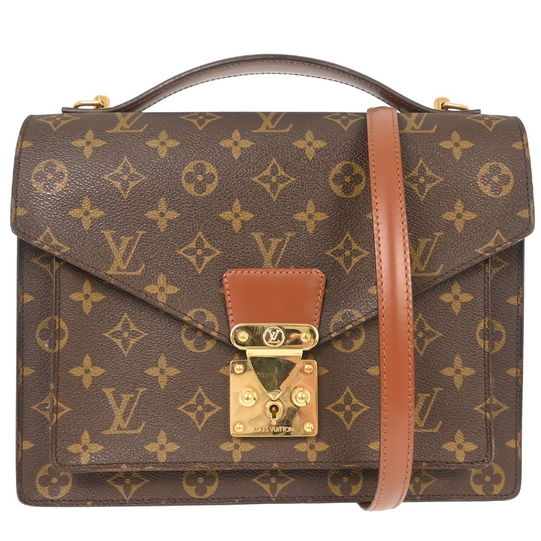 Louis Vuitton Monceau 28 Monogram Canvas Medium Brown Business Handbag M51185: Louis Vuitton Monceau 28 Monogram Canvas Medium Brown Business Handbag M51185 This Louis Vuitton Monceau 28 business handbag features the signature monogram canvas exterior with double beige handles a